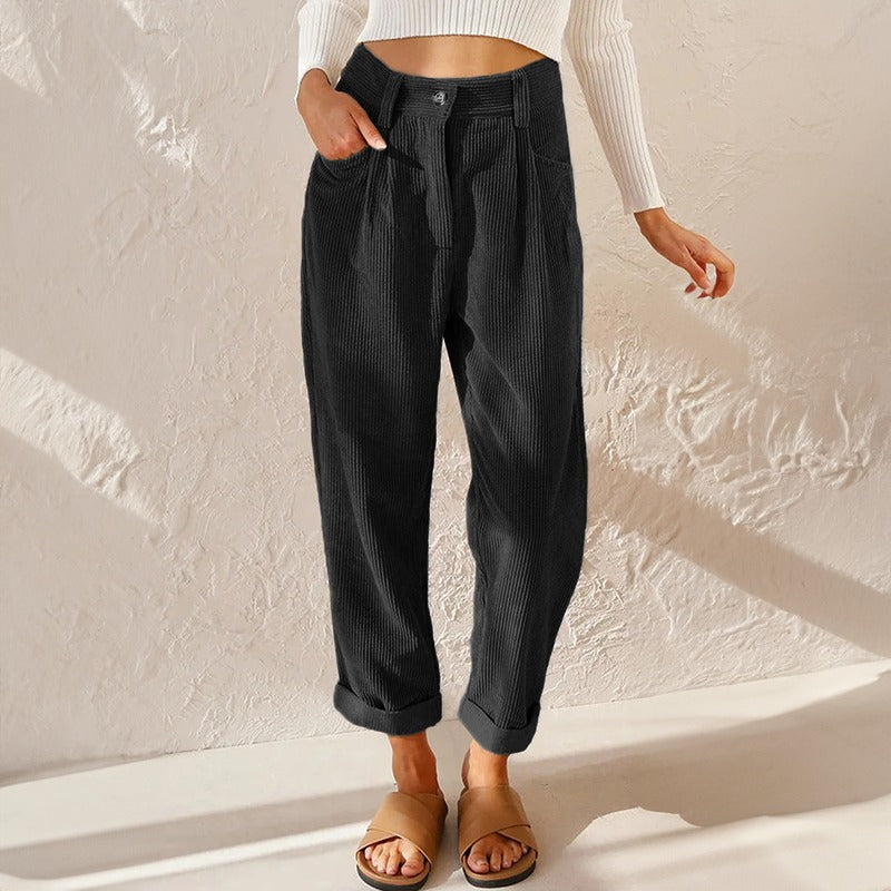 Women's High Waist Tapered Pants with Pleats and Pockets