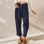 Women's High Waist Tapered Pants with Pleats and Pockets