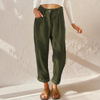 Women's High Waist Tapered Pants with Pleats and Pockets