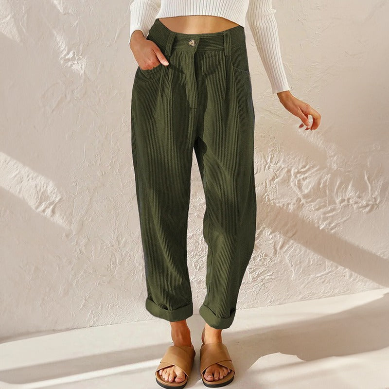 Women's High Waist Tapered Pants with Pleats and Pockets