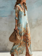 Women's Holiday Maxi Dress with Button Front