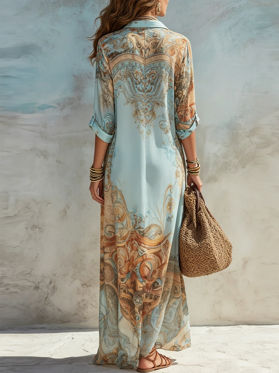 Women's Holiday Maxi Dress with Button Front