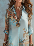Women's Holiday Maxi Dress with Button Front