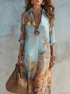 Women's Holiday Maxi Dress with Button Front
