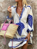 Women's Holiday Shirt Mini Dress with V-Neck