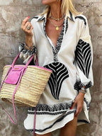 Women's Holiday Shirt Mini Dress with V-Neck