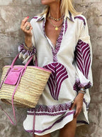 Women's Holiday Shirt Mini Dress with V-Neck