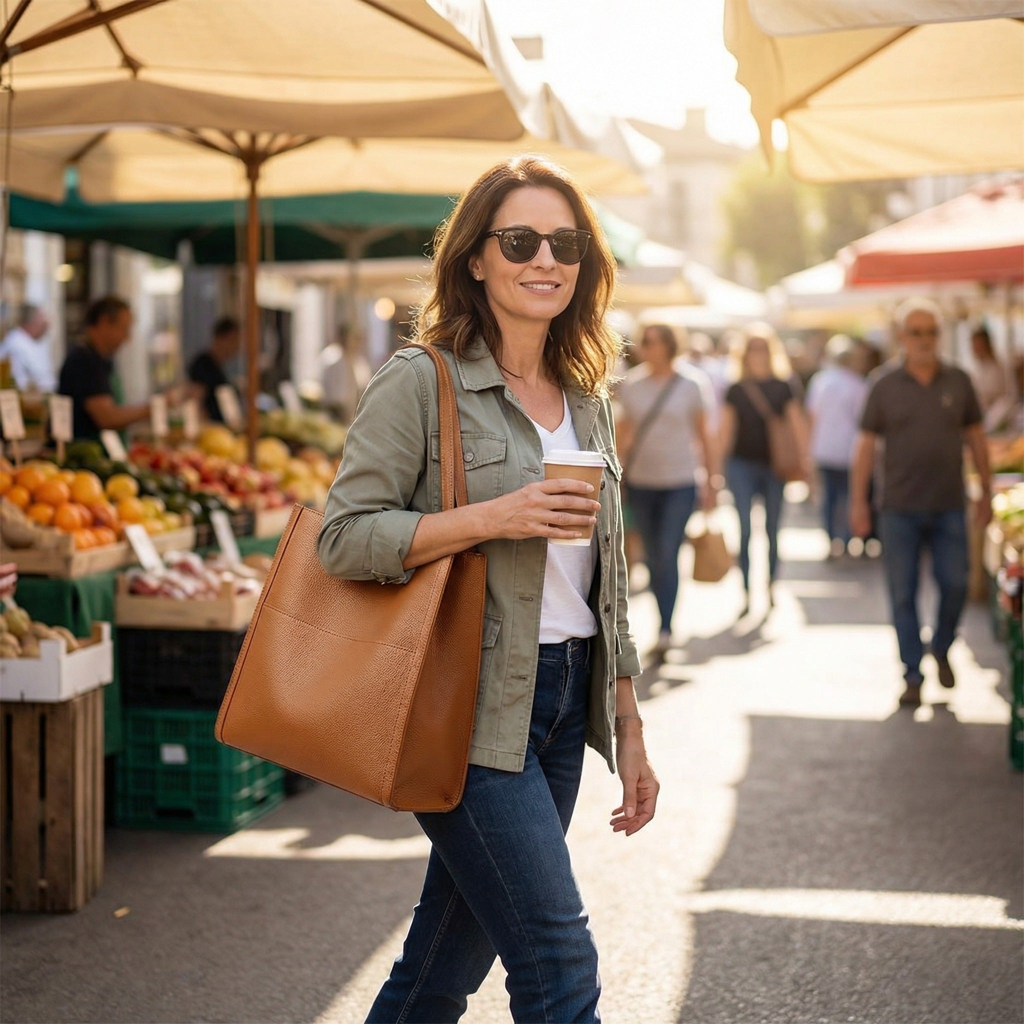 Women's Large Shoulder Tote Bag with Front Pocket