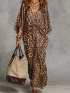 Women's Leopard Print Maxi Dress with Twist Front