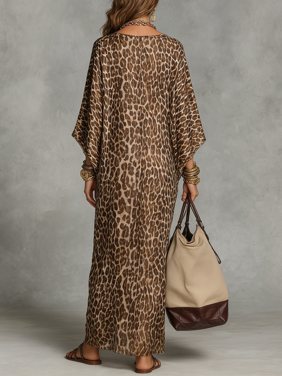 Women's Leopard Print Maxi Dress with Twist Front