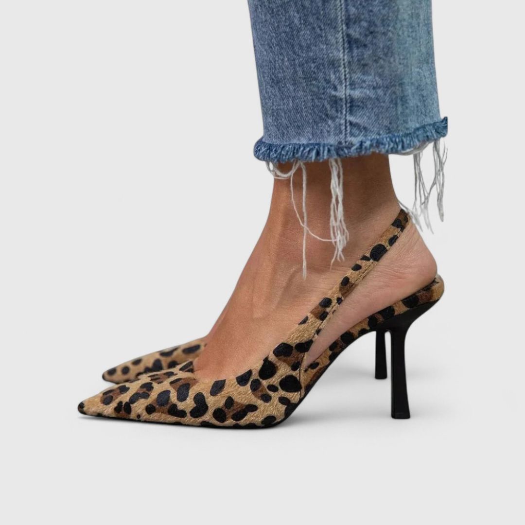 Women's Leopard Print Stilettos with Slingback Strap