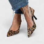 Women's Leopard Print Stilettos with Slingback Strap