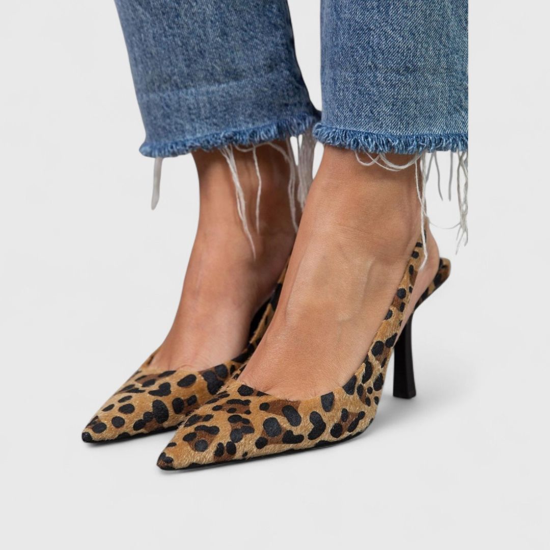 Women's Leopard Print Stilettos with Slingback Strap
