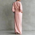 Women's Linen Maxi Dress with V-Neck and Pockets