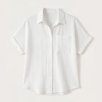 Women's Linen Oversized Blouse with Button Front and Chest Pocket