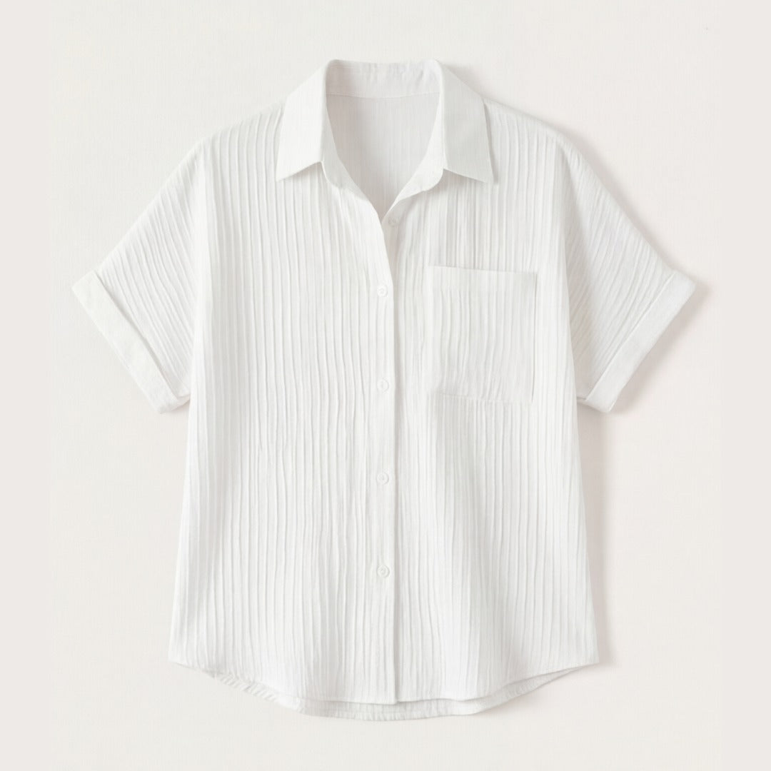Women's Linen Oversized Blouse with Button Front and Chest Pocket