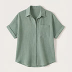 Women's Linen Oversized Blouse with Button Front and Chest Pocket