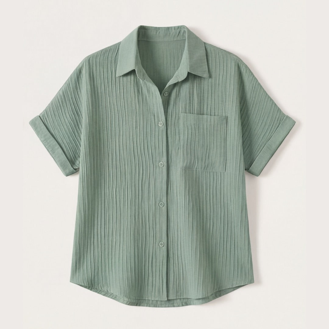 Women's Linen Oversized Blouse with Button Front and Chest Pocket