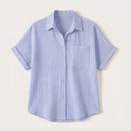 Women's Linen Oversized Blouse with Button Front and Chest Pocket