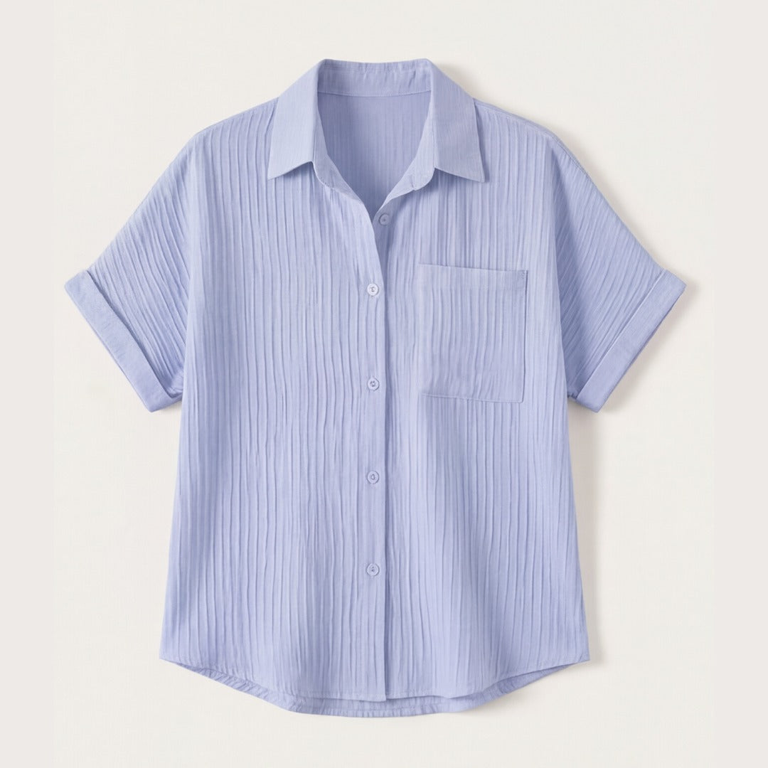 Women's Linen Oversized Blouse with Button Front and Chest Pocket