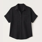Women's Linen Oversized Blouse with Button Front and Chest Pocket
