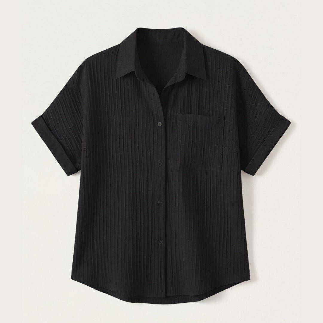 Women's Linen Oversized Blouse with Button Front and Chest Pocket