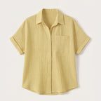 Women's Linen Oversized Blouse with Button Front and Chest Pocket