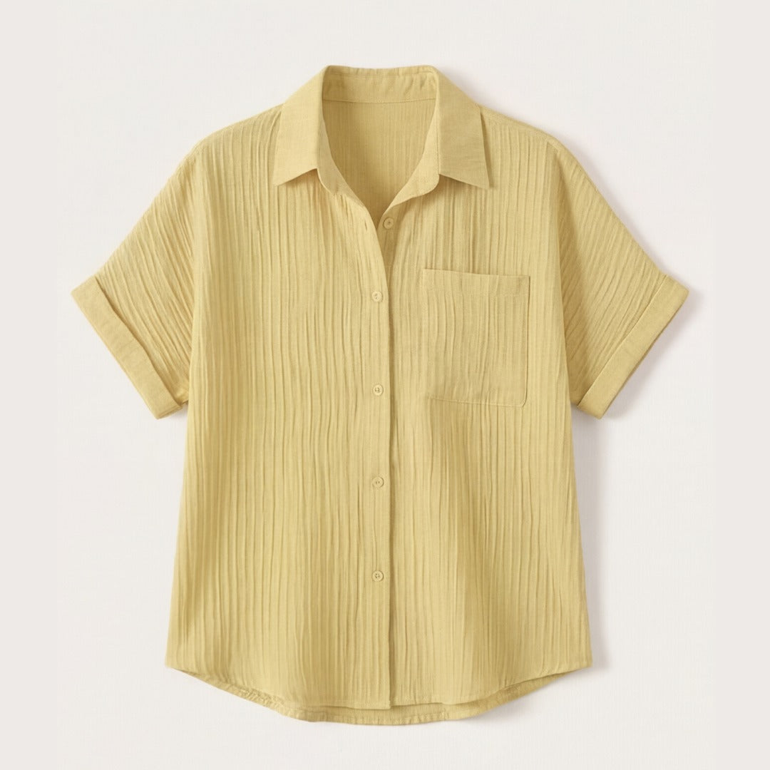 Women's Linen Oversized Blouse with Button Front and Chest Pocket