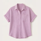 Women's Linen Oversized Blouse with Button Front and Chest Pocket