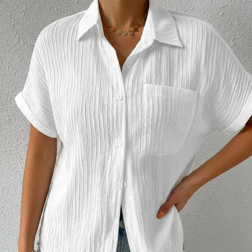 Women's Linen Oversized Blouse with Button Front and Chest Pocket