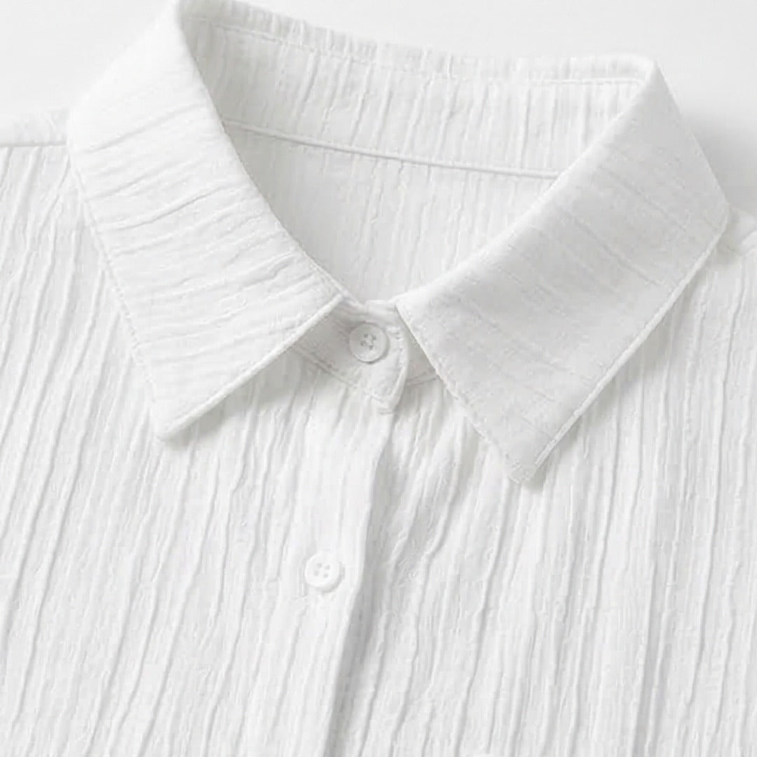 Women's Linen Oversized Blouse with Button Front and Chest Pocket