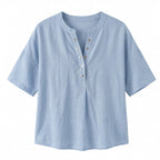 Women's Linen Oversized Blouse with Short Sleeves and Button Front