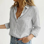Women's Linen Oversized Shirt with Button Front
