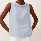 Women's Linen Sleeveless Blouse with Fold-Over Collar