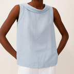 Women's Linen Sleeveless Blouse with Fold-Over Collar