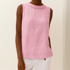 Women's Linen Sleeveless Blouse with Fold-Over Collar