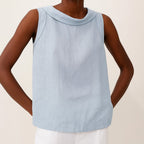 Women's Linen Sleeveless Top with Fold-Over Collar