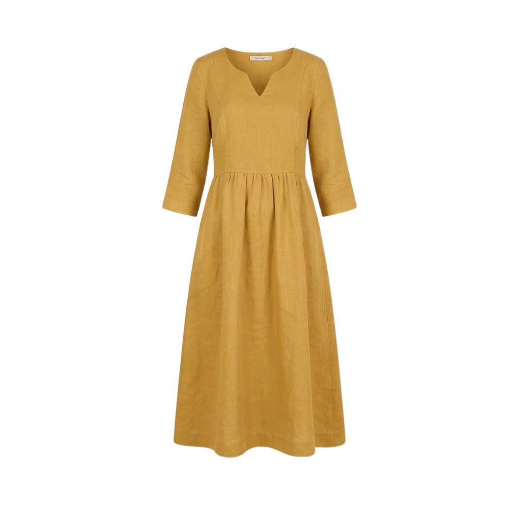 Women's Linen Summer Midi Dress with Pockets