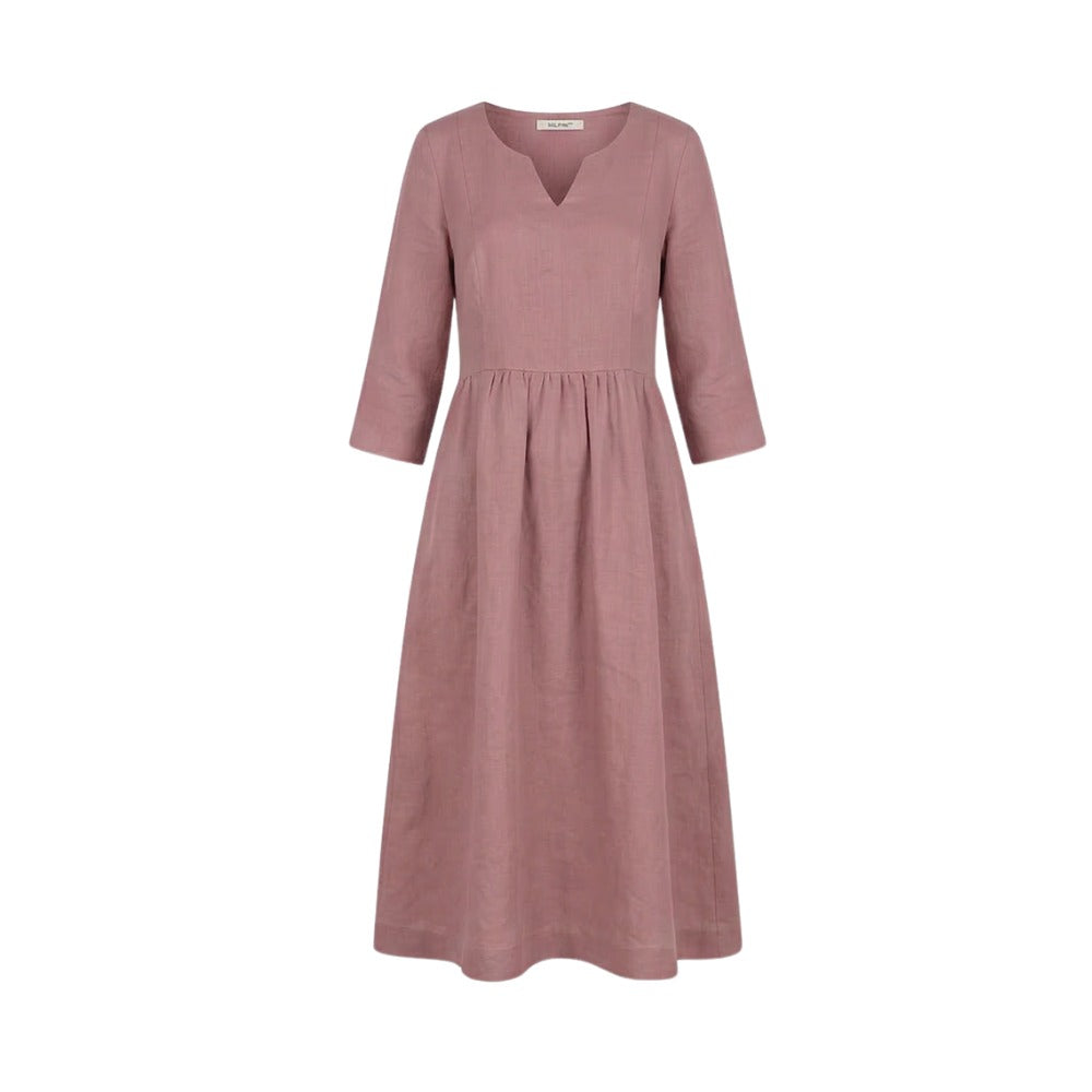 Women's Linen Summer Midi Dress with Pockets