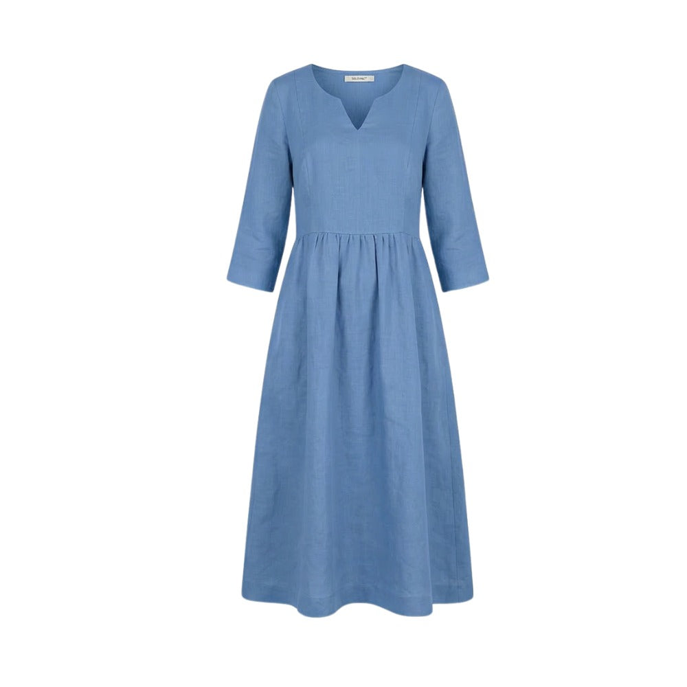 Women's Linen Summer Midi Dress with Pockets