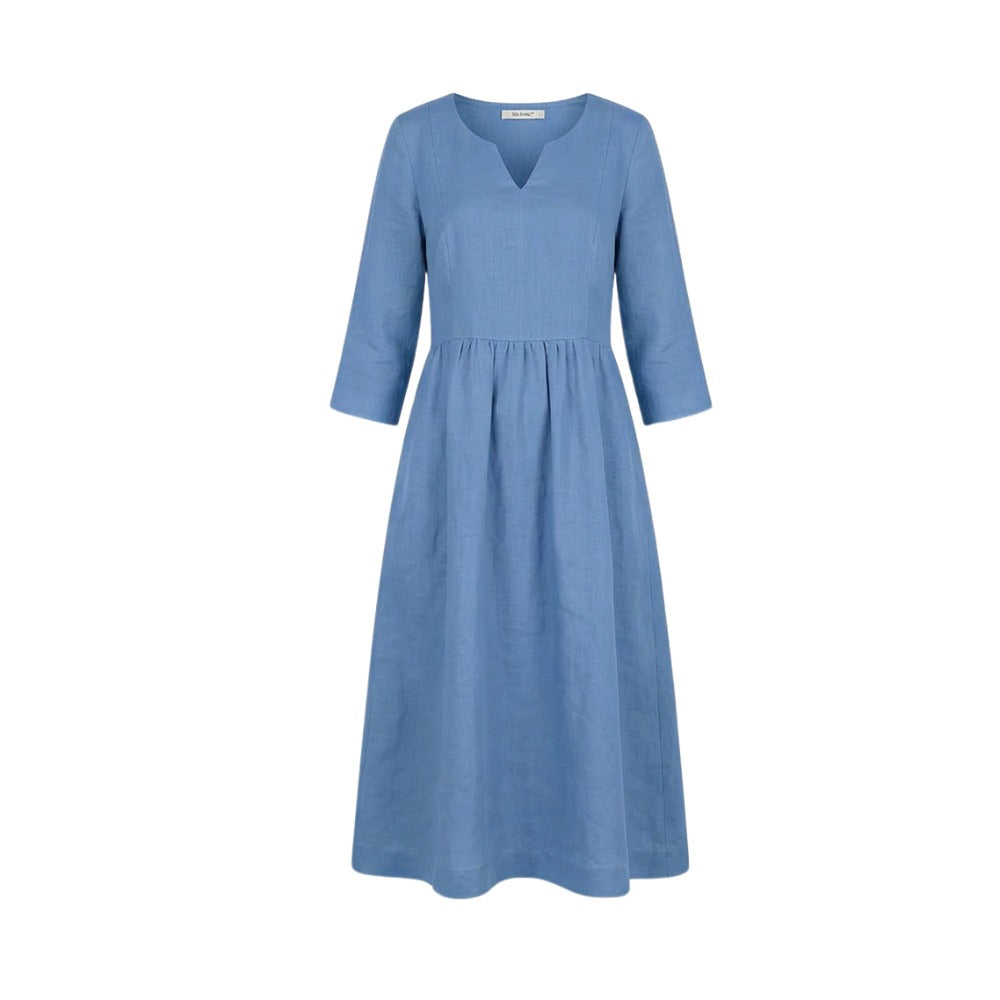 Women's Linen Summer Midi Dress with Pockets