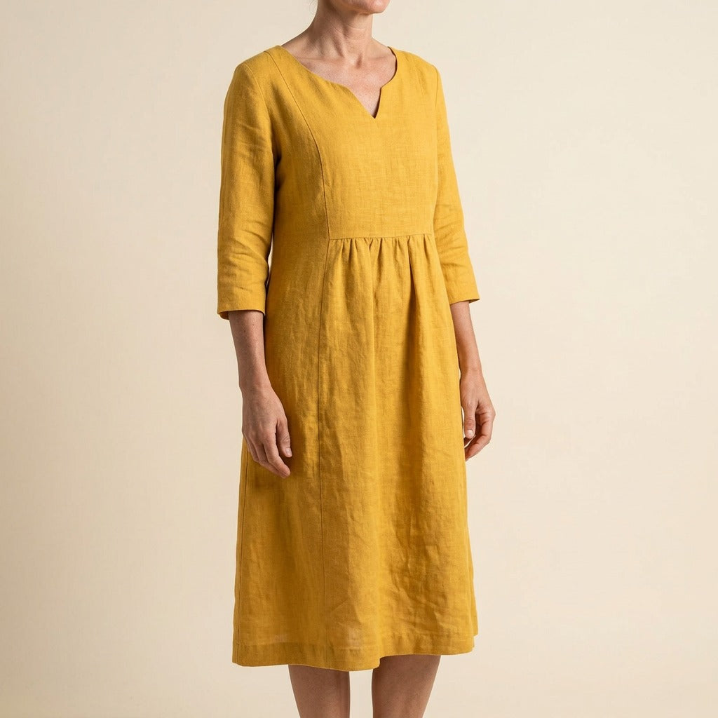 Women's Linen Summer Midi Dress with Pockets