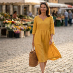 Women's Linen Summer Midi Dress with Pockets