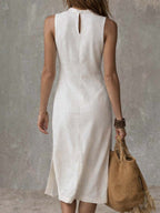 Women's Linen Summer Midi Dress with Side Slit