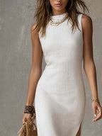 Women's Linen Summer Midi Dress with Side Slit