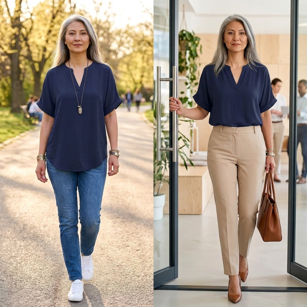 Women's Linen Tunic Blouse with V-Neck