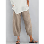 Women's Linen Wide Leg Pants with Cropped Hem