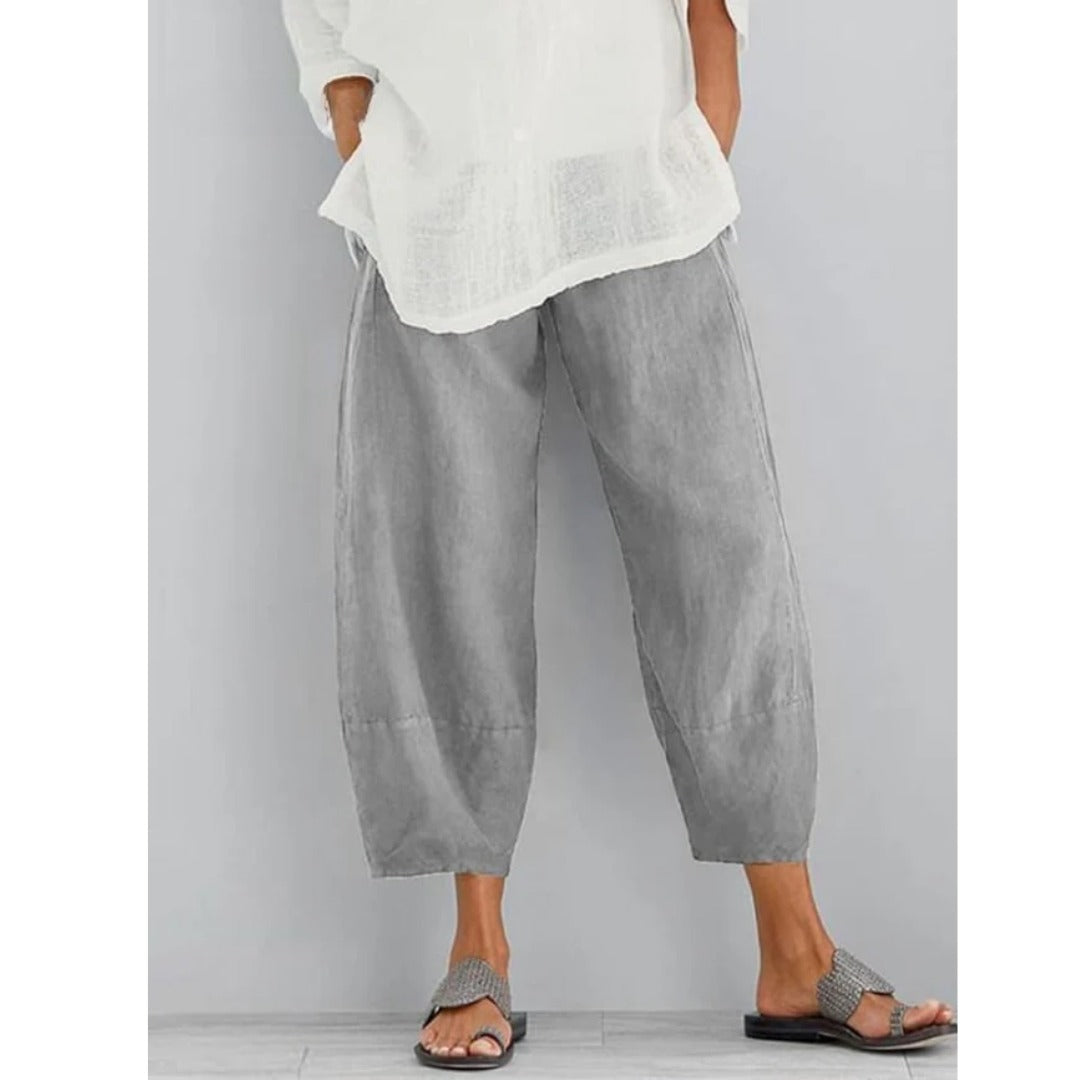 Women's Linen Wide Leg Pants with Cropped Hem