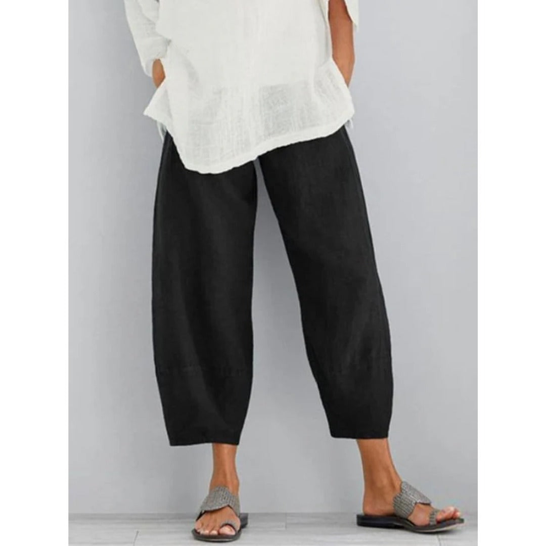 Women's Linen Wide Leg Pants with Cropped Hem