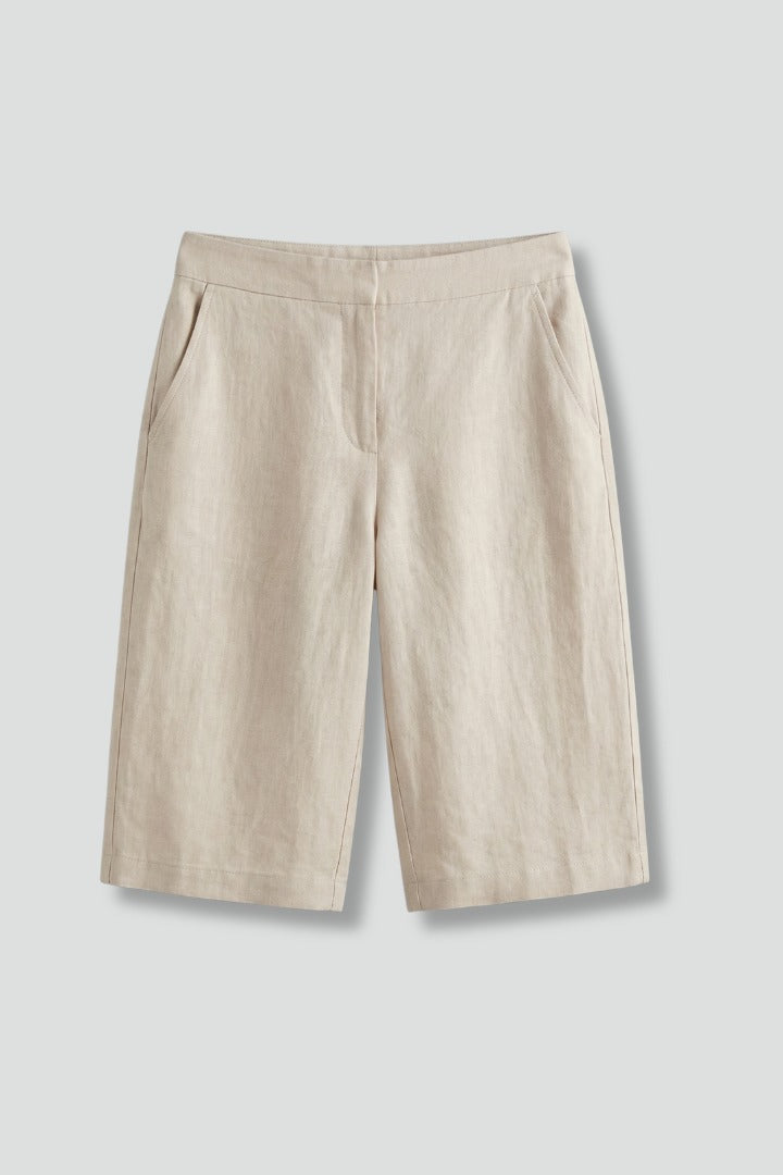 Women's Linen Wide Leg Shorts with High Waist and Pockets